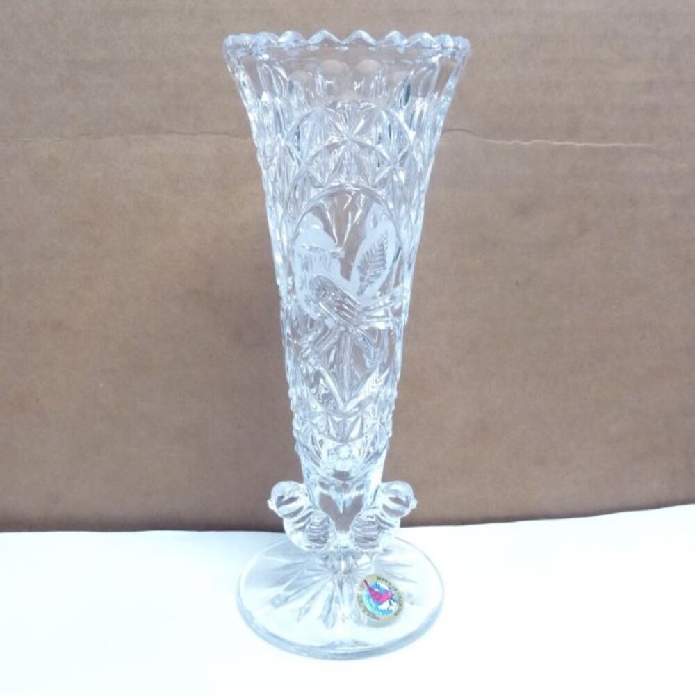 Vintage Hofbauer the Byrdes Collection Crystal 7" Bird Vase Clear Germany